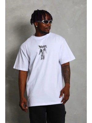 paris store Erkek Baskılı T-Shirt Kısa Kol Bisiklet Yaka Regular Fit Rahat Kalıp Günlük Tişört - Beyaz