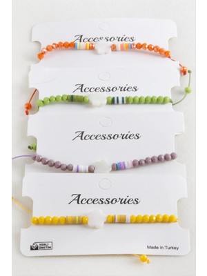 SiHako Çiçek Kristal Makrome Ip Bileklik