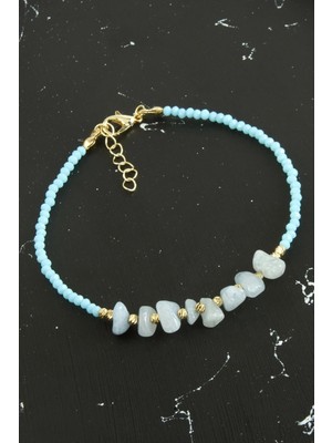 SiHako Kırık Doğaltaşlı Turkuaz Kristal Bileklik