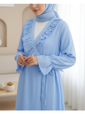 Modamorfo Önü Fırfırlı Bağlamalı Krinkıl Kimono   -Bebe Mavi