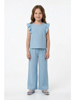 FullaModa Kolu Fırfırlı Dokulu Kız Çocuk 2 Li Takım