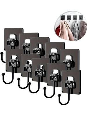 10 Adet Duvara, Dolapa Yapışan Güçlü Yapışkanlı Siyah Duvar Askısı (5446)