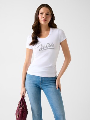 Guess W6RI24J1314 Ss Cn Guess Script Kadın Tişört