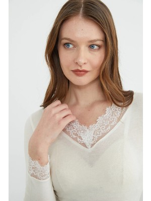 FullaModa Kol ve Yaka Dantelli Transparan Bluz