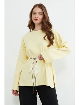 FullaModa Kemerli Yırtmaçlı Geniş Kol Tunik