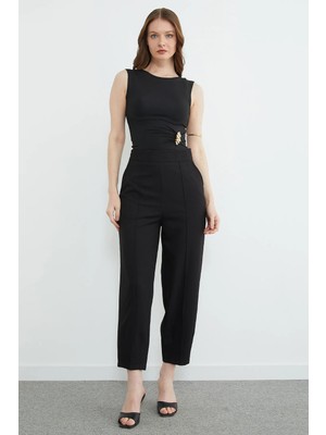 FullaModa Çimalı Fermuarlı Pensli  Pantolon