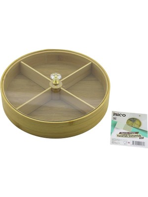 Yuvarlak 4 Bölmeli̇=2ın1=bölmesi̇z Çok Amaçli Kutu Ahşap Bambu Servi̇s Sunum Tepsi̇ - Tahtasi 22CM (544
