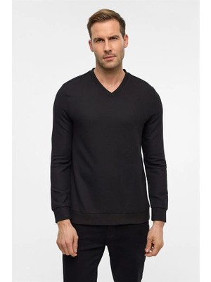 Süvari Siyah Regular V Yaka Sweatshirt