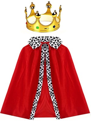 Kral Kostüm Pelerini Altın Renk Kral Tacı Çocuk Boy 90 cm (5446)