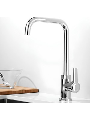 Braventa Collection Lüx Kuğu Batarya Krom Lavabo Mutfak Musluğu Musluk Mermer Tezgah Üstü Çift Su Giriş Evye