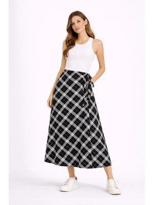 Modaplaza Kadın Bel Bağcıklı Ekose Etek 0986