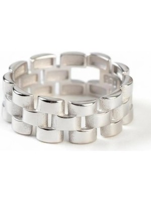 Tesbihane Zincir Tasarım Silver Renk Free Size 925 Ayar Gümüş Kadın Tektaş Yüzük