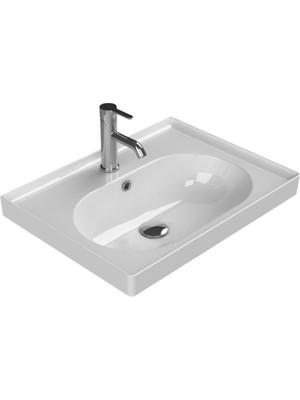 Cerastyle Turkuaz Seramik 60 cm Etajerli Lavabo Zarif Köşelerle Modern Tasarım
