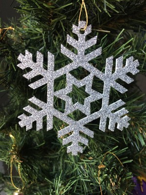 Leylaser Gümüş Renkli Kar Tanesi Simli Eva Ağaç ve Hediye Süsü 8X8CM 12LI Noel Süsleri