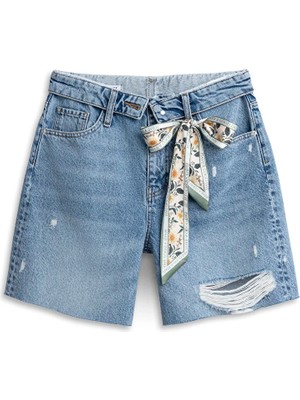 Twist Eskitme Efektli Denim Şort TS1260013081629