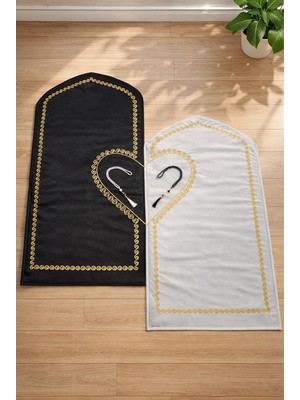 İhvan Online Kalpli Seccade Eşli Çift Seccadesi Hediyelik Gelin Damat Bohçası Çeyizlik Seccade Seti - Gold