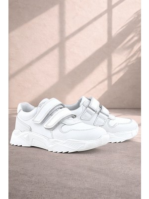 Rakerplus Hakiki Deri Beyaz Yüksek Tabanlı Kız Çocuk Sneakers Ayakkabı