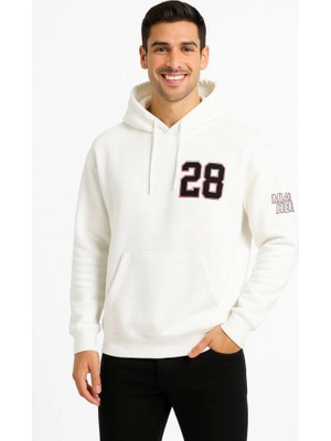 Janes Üç Iplik Kapüşonlu Ön ve Arka Baskılı Sweatshirt Hoodie - Beyaz