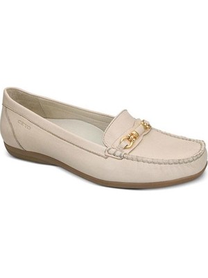 Ceyo Kadın Düz Tabanlı Bej Ayakkabı 9858-3 Deri Malzeme ile Konforlu Kullanım