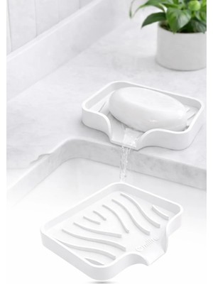 Omilife Beyaz Silikon Sabunluk Vantuzlu Su Giderli Kaymaz Tabanlı – Banyo Mutfak Sabun Organizer