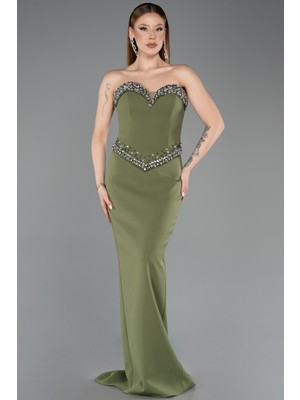 Abiyefon Taşlı Straplez Yaka Peplum Uzun Abiye Elbise ABU5610