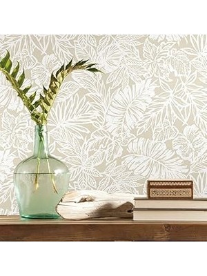 SHC4200 Roommates RMK11435WP Bej Batik Tropikal Yaprak Soyma Çubuk Duvar Kağıdı
