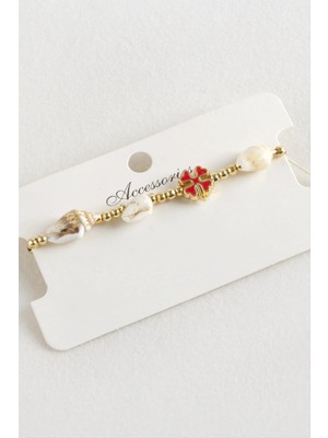 MidasTech Yonca Deniz Kabuğu Inci Makrome Ip Bileklik Nemere