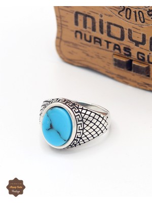 Midyat Nurtaş Gümüş Firuze Taşlı Oval Hasır Model 925 Ayar Gümüş Çocuk Yüzüğü 201025311