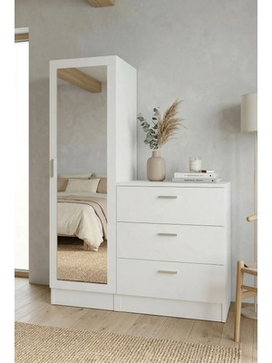 Robin Home Lyana Aynalı Şifonyer Gardırop Beyaz