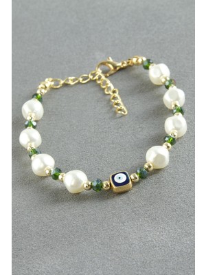 MidasTech Nazar Dikdörtgen Kristal Inci Bileklik Nemere