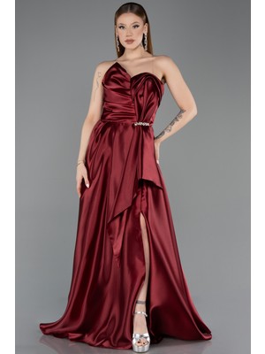 Abiyefon Straplez Bacak Dekolte Uzun Saten Abiye ABU4561