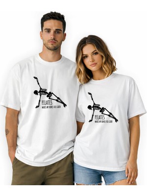 Kidilia Pilates Iskelet Figürlü Unisex Bisiklet Yaka Tasarım Tshirt - Beden: Srenk: Beyaz