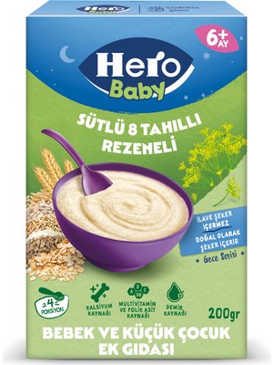 Hero Baby Sütlü 8 Tahıllı Rezeneli Kaşık Maması 200 g 0-6 Ay İçin Besleyici Tahıllı Ürün