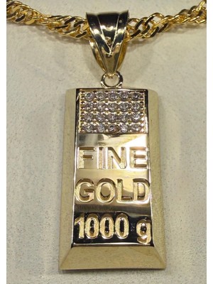 Afşar Kuyumculuk 14 Ayar Taşlı Külçe Model Ons Kolye Ucu