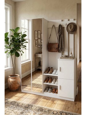 Robin Home Benjamin  Vestiyer Portmanto Ayakkabılık Beyaz