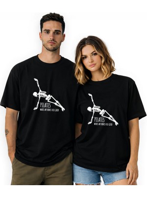 Kidilia Pilates Iskelet Figürlü Unisex Bisiklet Yaka Tasarım Tshirt - Beden: Srenk: Siyah