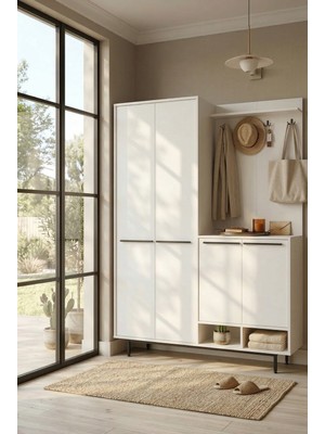 Robin Home Rita Portmanto Vestiyer Ayakkabılık Metal Ayaklı Beyaz