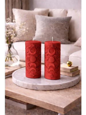 Bead Astroloji Desenli 2' Li Dekoratif Silindir Mum – Ay & Güneş Figürlü Modern Ev Dekoru