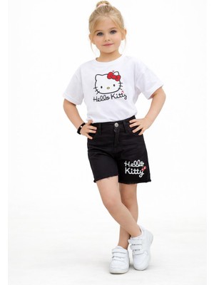Bambam Kız Çocuk Hello Kitty Baskılı Beyaz Tişört  Ve  Şort Takım 26022