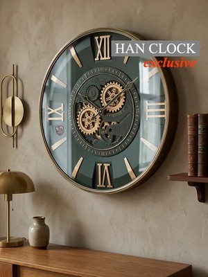 Han Clock Petra Metal Çarklı Duvar Saati 60CM (Bakır-Petrol yeşili)
