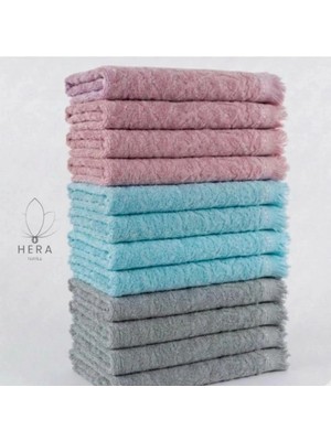 Hera Textile 12'li 4 Adet Gri-4 Adet Turkuaz-4 Adet Gülkurusu Pamuklu El ve Mutfak Havlusu 30x50