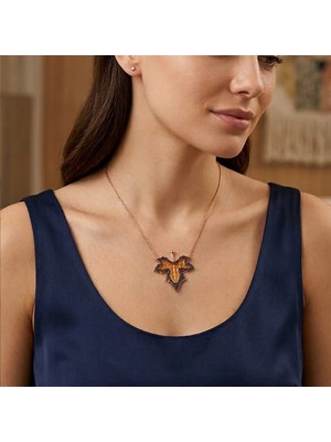 Pigado Kişiye Özel Tarihli Gümüş Çınar Yaprağı Kolye