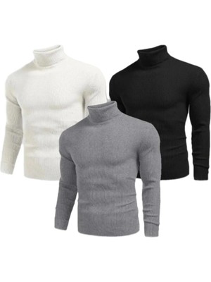 Çamaşır Kenti 3 Adet   Kaşkorse Boğazlı Full Likralı Fitilli Body Kazak