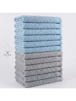 Hera Textile 12'li 6 Adet Gri-6 Adet Turkuaz Pamuklu El ve Mutfak Havlusu 30x50