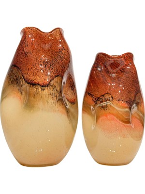 Lara Decor Asimetrik Nar Çiçeği Cam Vazo Seti