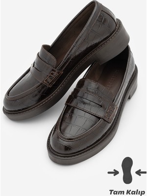 Marjin Kadın Loafer Günlük Klasik Ayakkabı Casual Makosen Fonle Kahve Croco