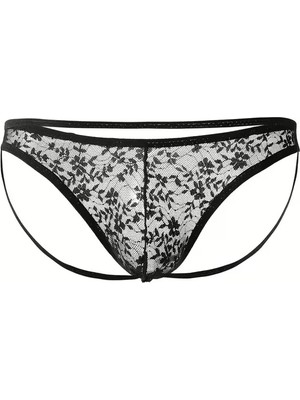 Liyuza Seksi Dantelli Arkası Açık Seksi Siyah Erkek Külot