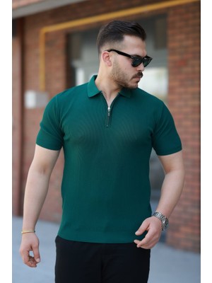 Bi Baksana Erkek Fermuarlı Yakalı Kısa Kollu Tshirt