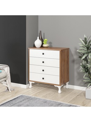 Missia Mobilya Torino Ceviz-Beyaz Şifonyer 4 Çekmeceli Modern Tasarım 73x81x40 cm