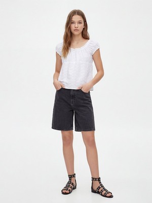 LTB Bağlama Detaylı Brode Beyaz Bluz